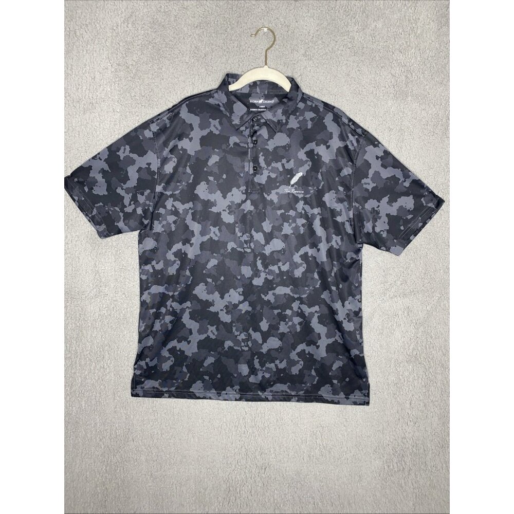 Horn Legend Polo‎ Shirt Men’s L Black Gray Camo Embroidered The Reserve